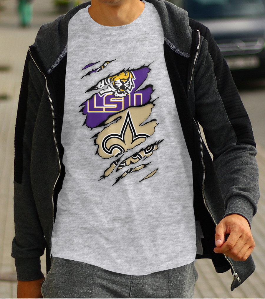 LSU Tigers New Orleans Saints Fleur-de-Lis Torn T-Shirt