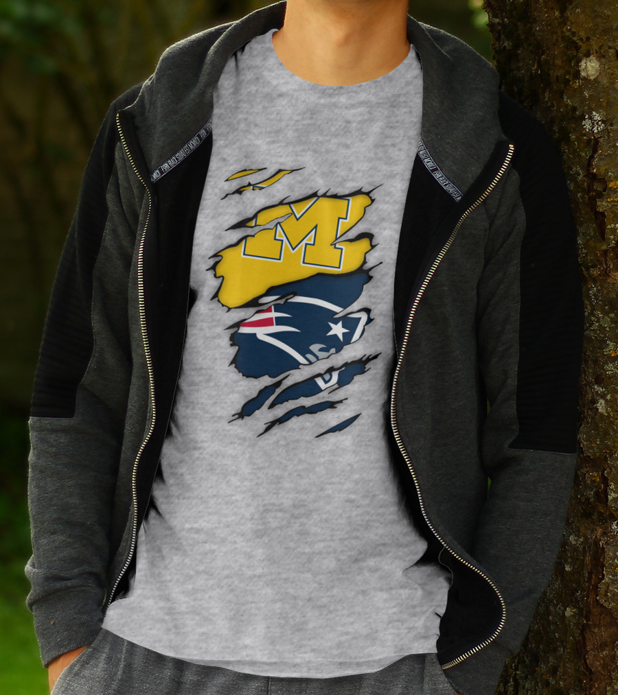 Michigan Wolverines New England Patriots Logo Mashup T-Shirt
