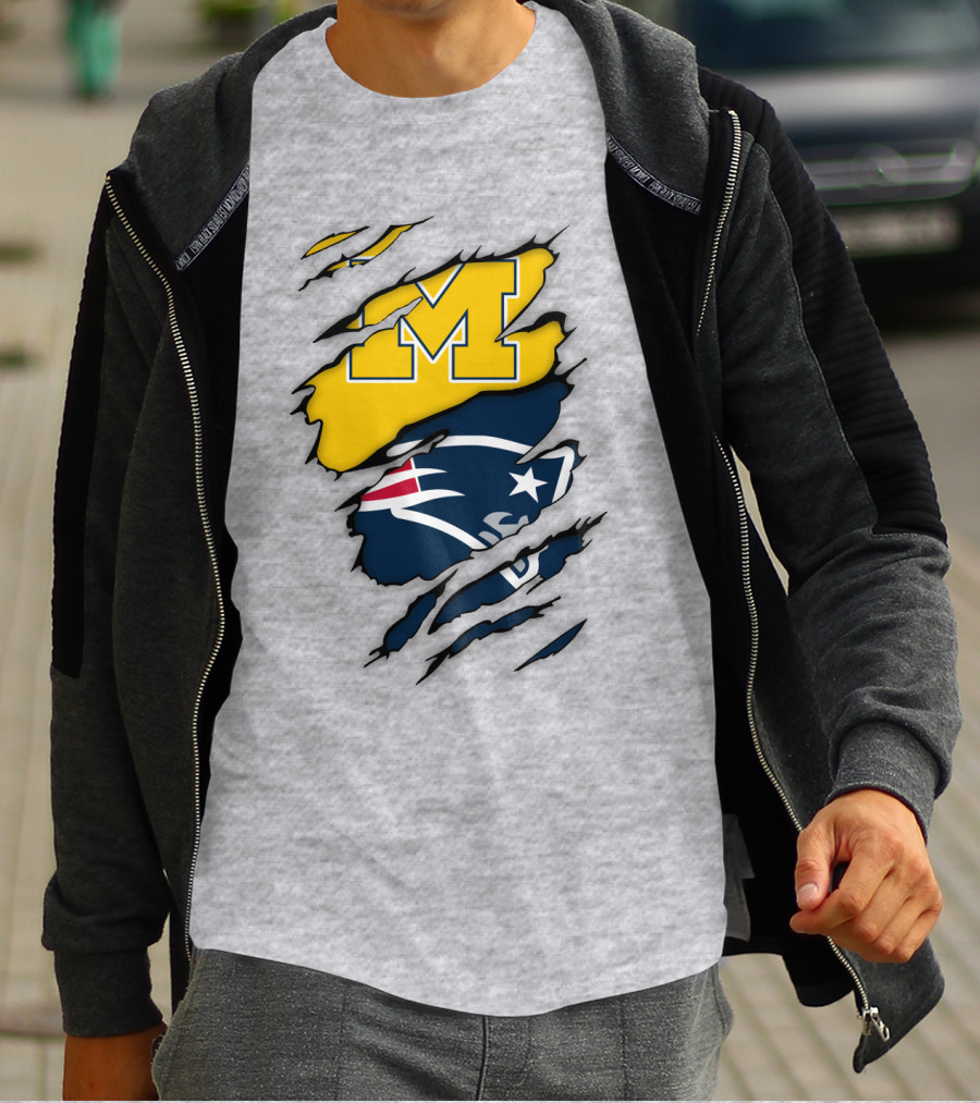 Michigan Wolverines New England Patriots Logo Mashup T-Shirt