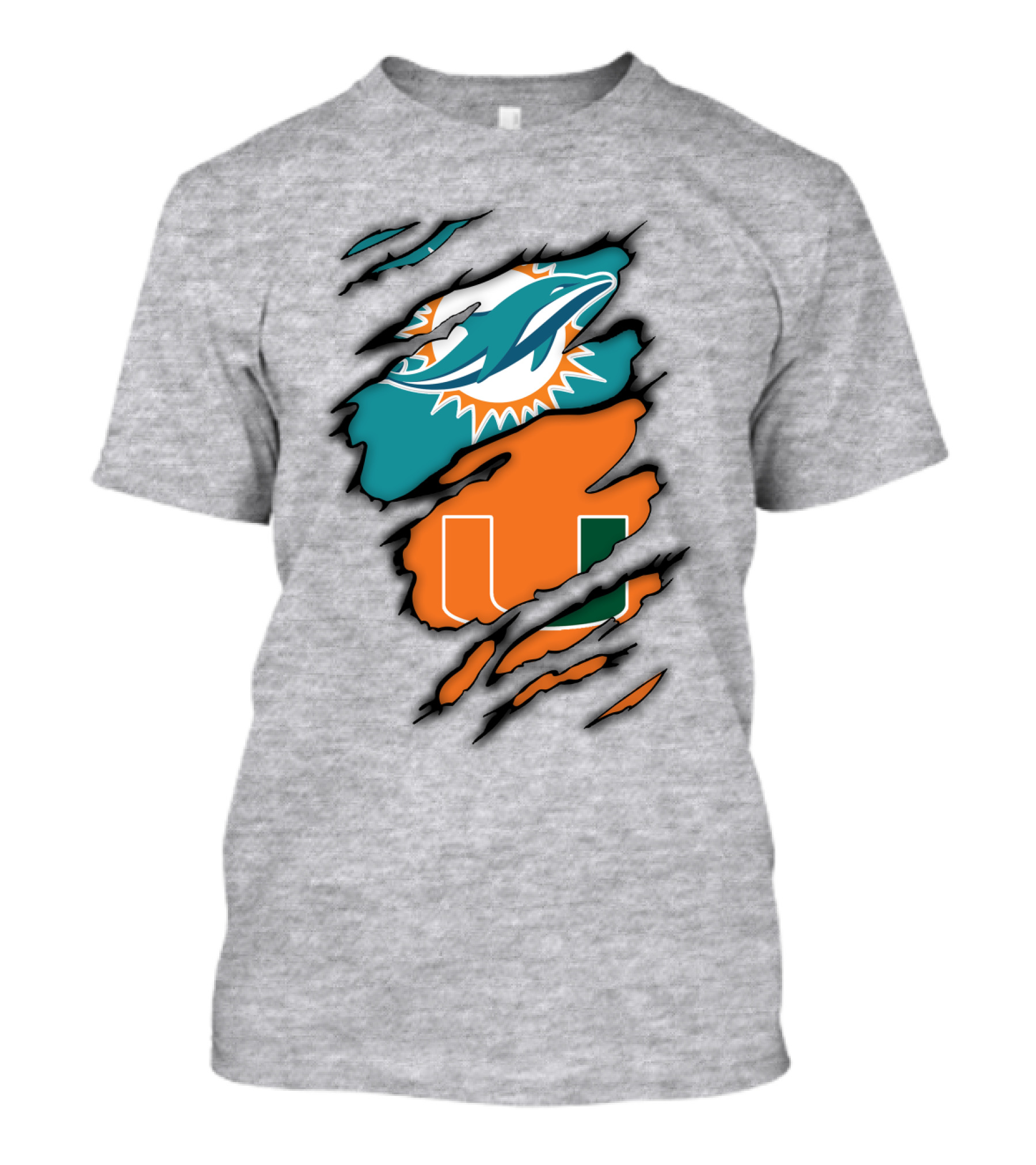 Miami Hurricanes Miami Dolphins Logo Design Claw Mark Style T-Shirt