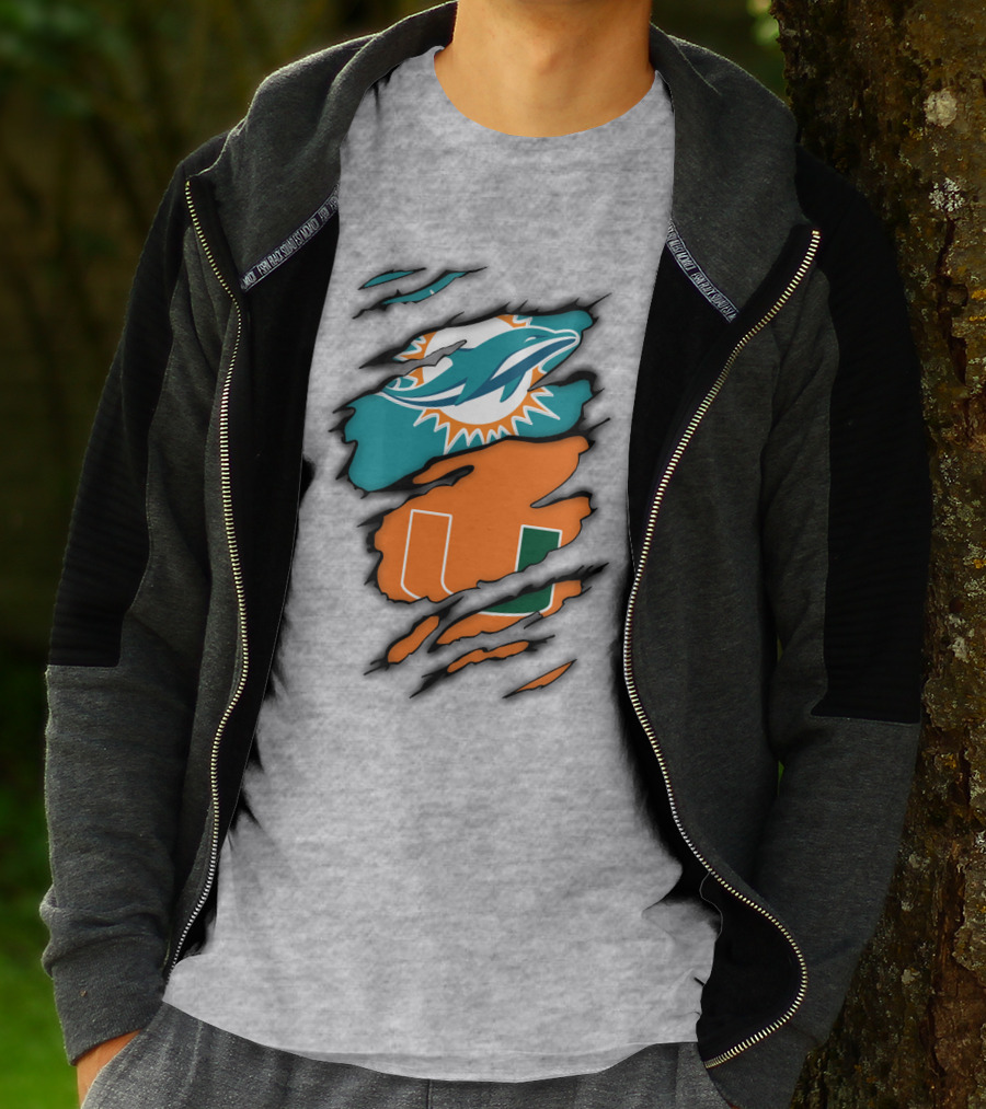 Miami Hurricanes Miami Dolphins Logo Design Claw Mark Style T-Shirt