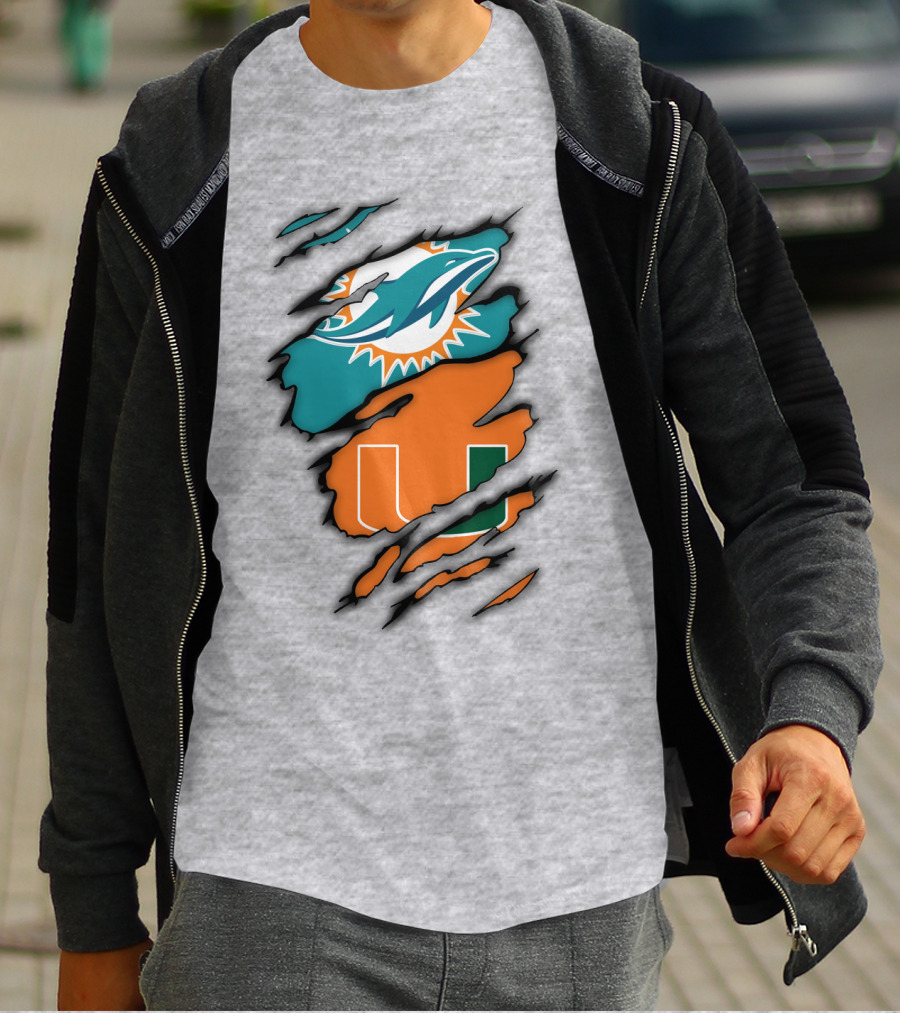 Miami Hurricanes Miami Dolphins Logo Design Claw Mark Style T-Shirt