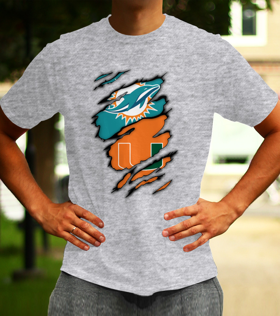 Miami Hurricanes Miami Dolphins Logo Design Claw Mark Style T-Shirt