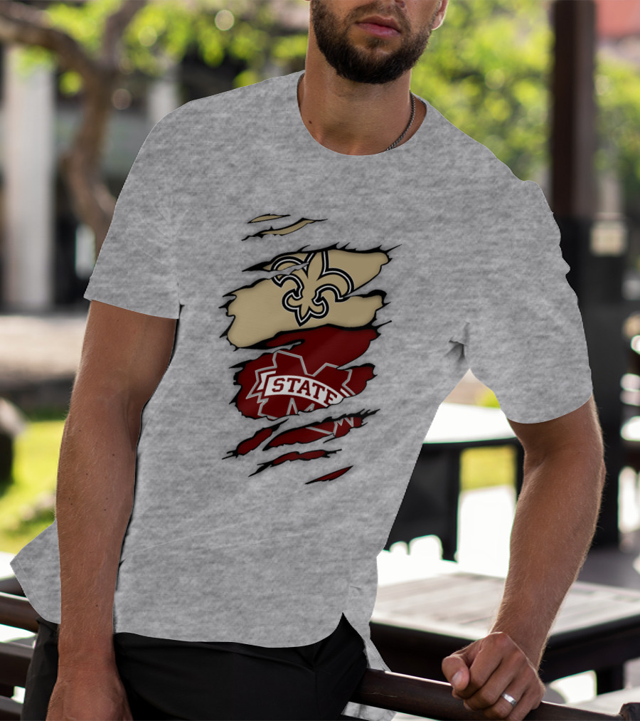 New Orleans Saints Mississippi State Torn T-Shirt