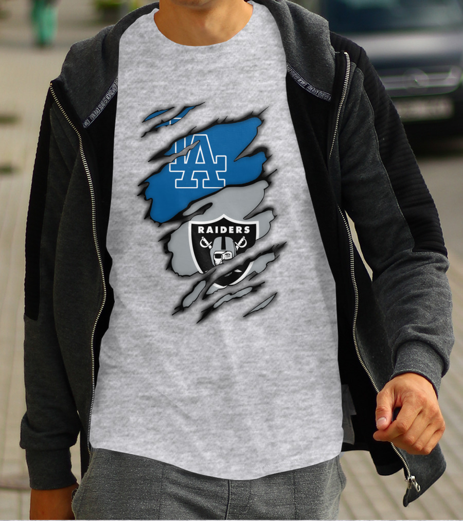 Los Angeles Dodgers Raiders Logo Mashup T-Shirt