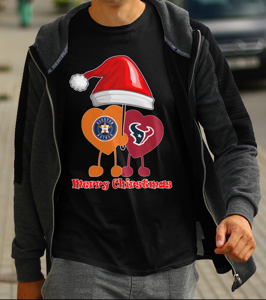 Houston Texans Houston Astros Merry Christmas Santa Hat T-Shirt