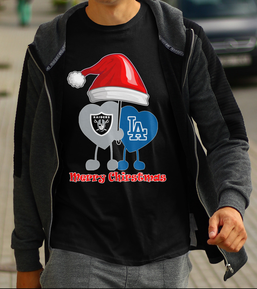 Merry Christmas Los Angeles Dodgers Oakland Raiders Santa Hat T-Shirt