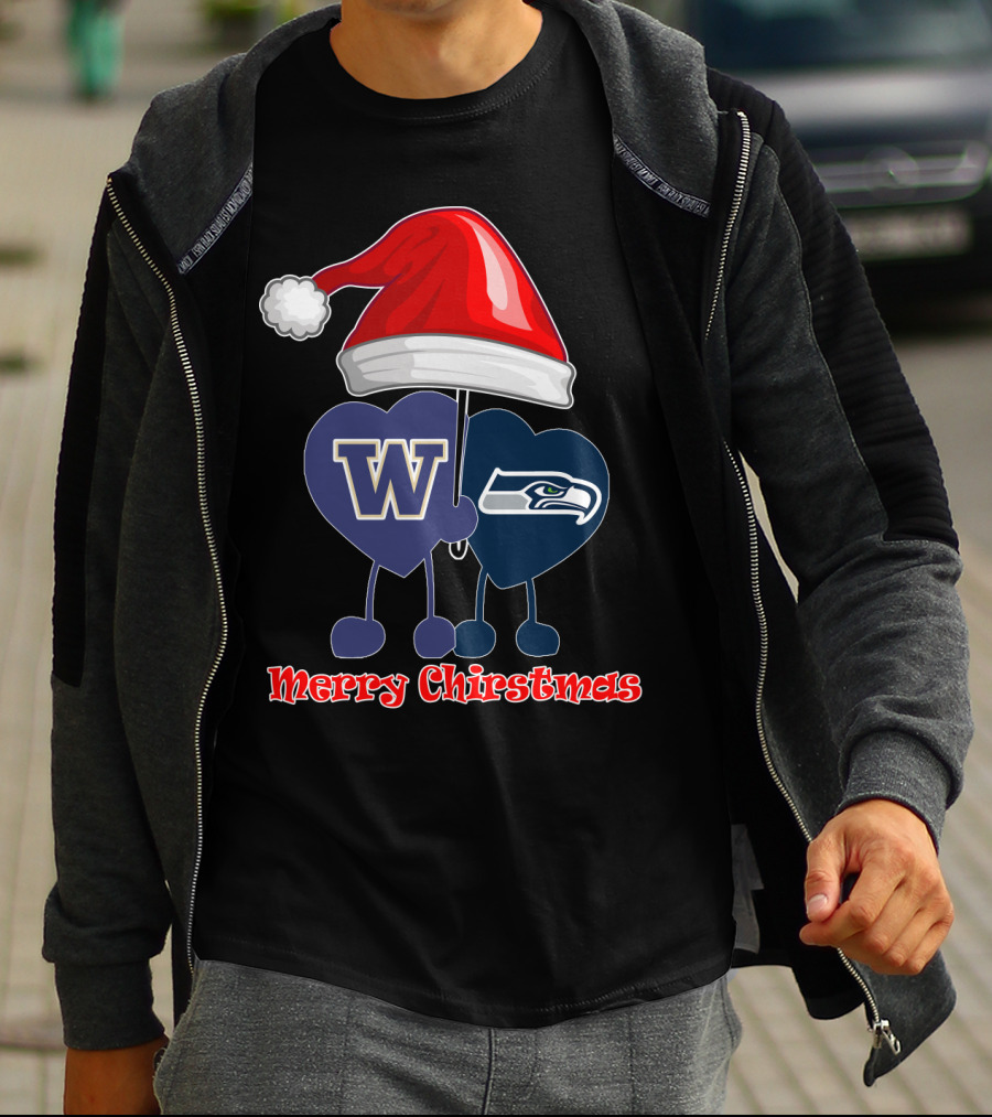 Merry Christmas Washington Seattle Seahawks W Festive Santa Hat T-Shirt