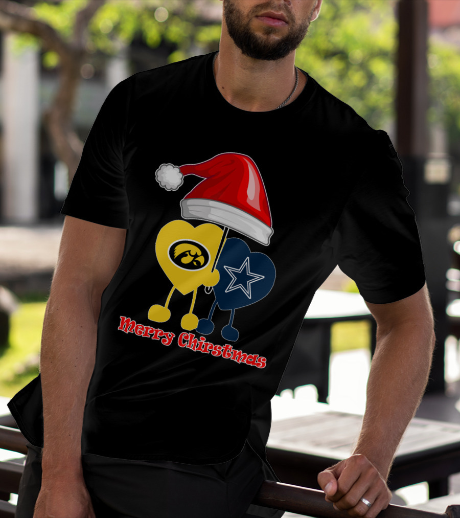 Merry Christmas Iowa Hawkeyes Dallas Cowboys Santa Hat T-Shirt
