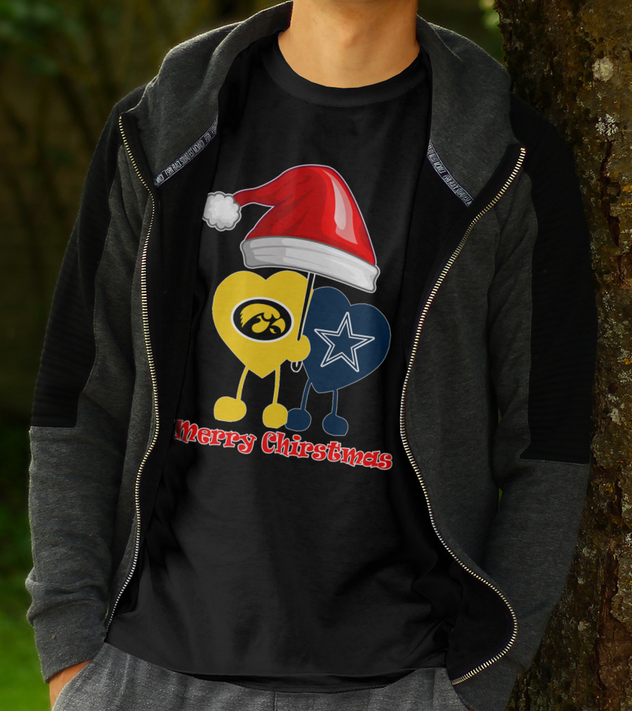 Merry Christmas Iowa Hawkeyes Dallas Cowboys Santa Hat T-Shirt