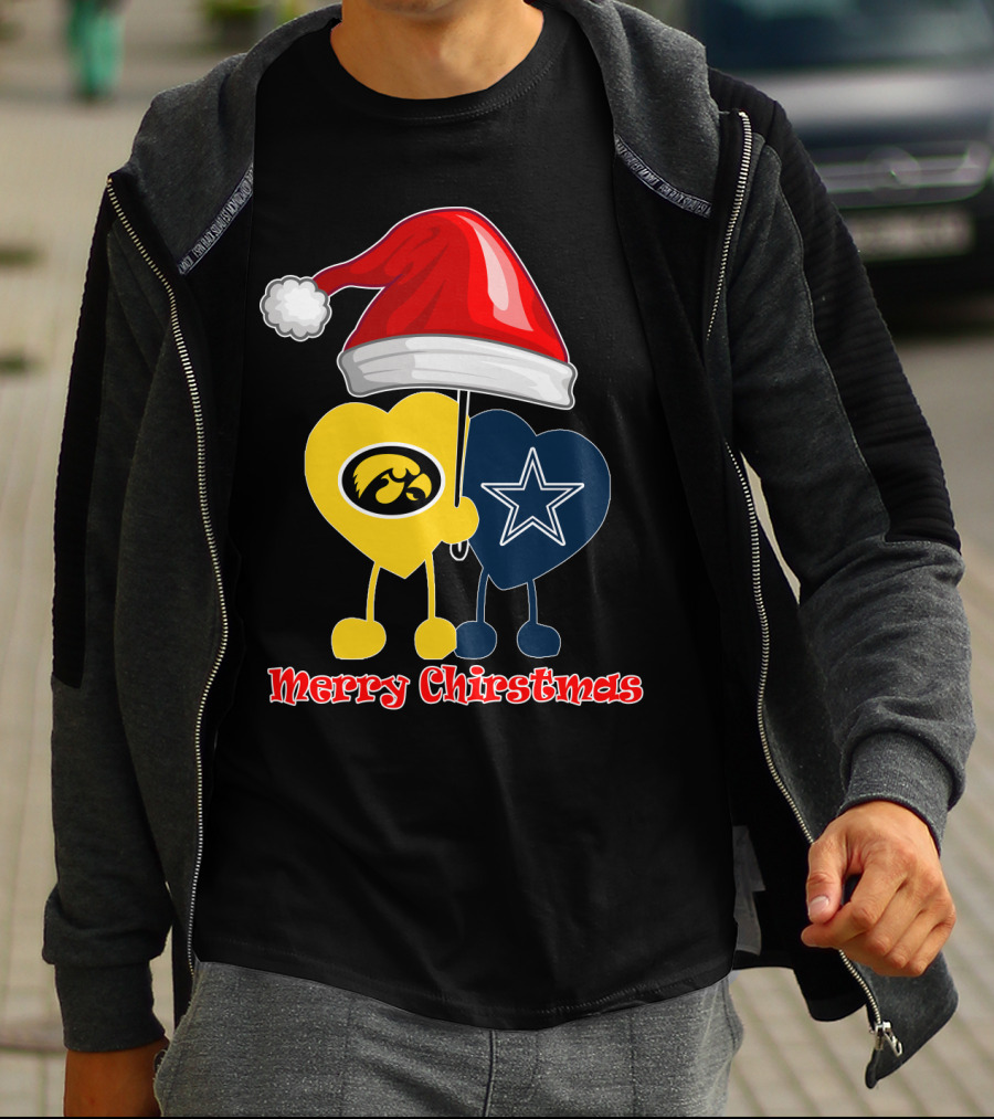 Merry Christmas Iowa Hawkeyes Dallas Cowboys Santa Hat T-Shirt