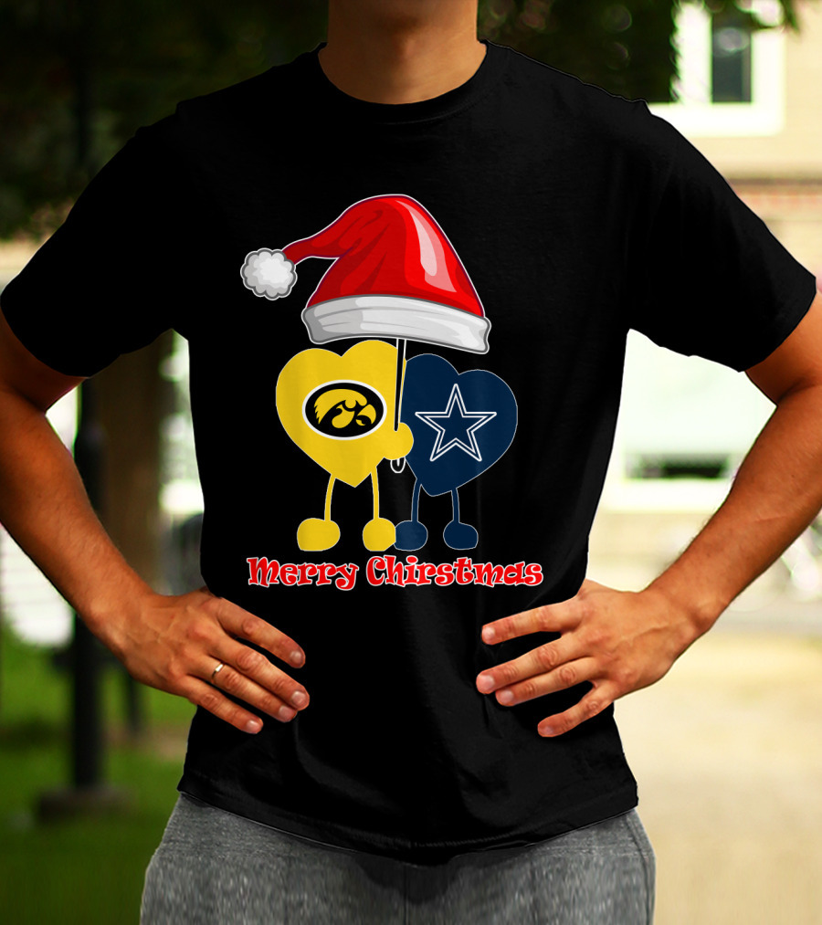 Merry Christmas Iowa Hawkeyes Dallas Cowboys Santa Hat T-Shirt