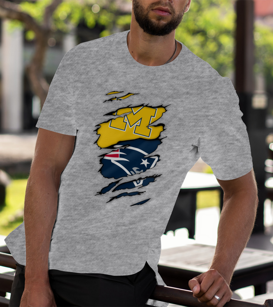 New England Patriots Michigan Wolverines Logo Blend T-Shirt