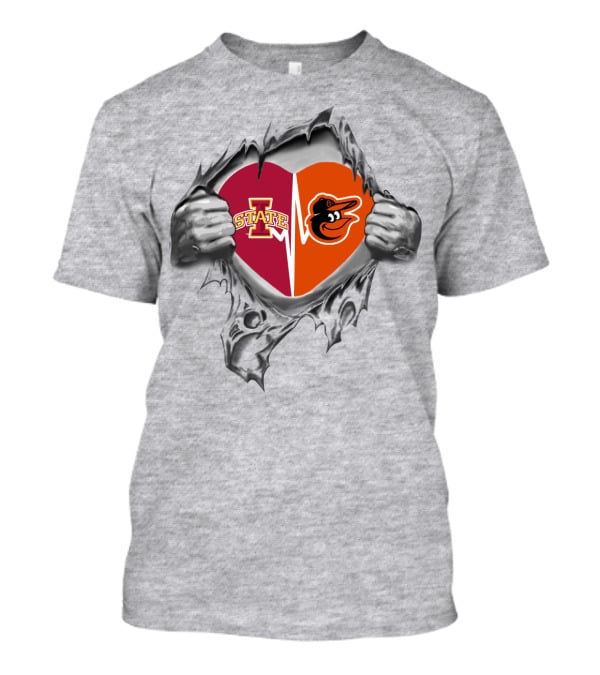 Iowa State Cyclones Baltimore Orioles Heart Emblem T-Shirt