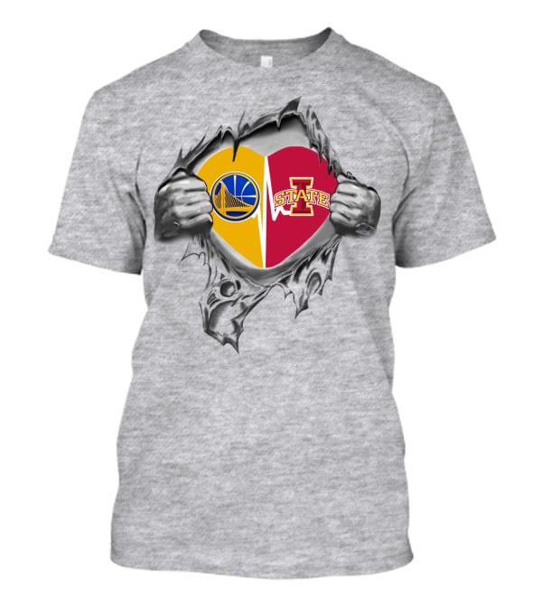Iowa State Golden State Warriors Heart Split Logo Fusion T-Shirt