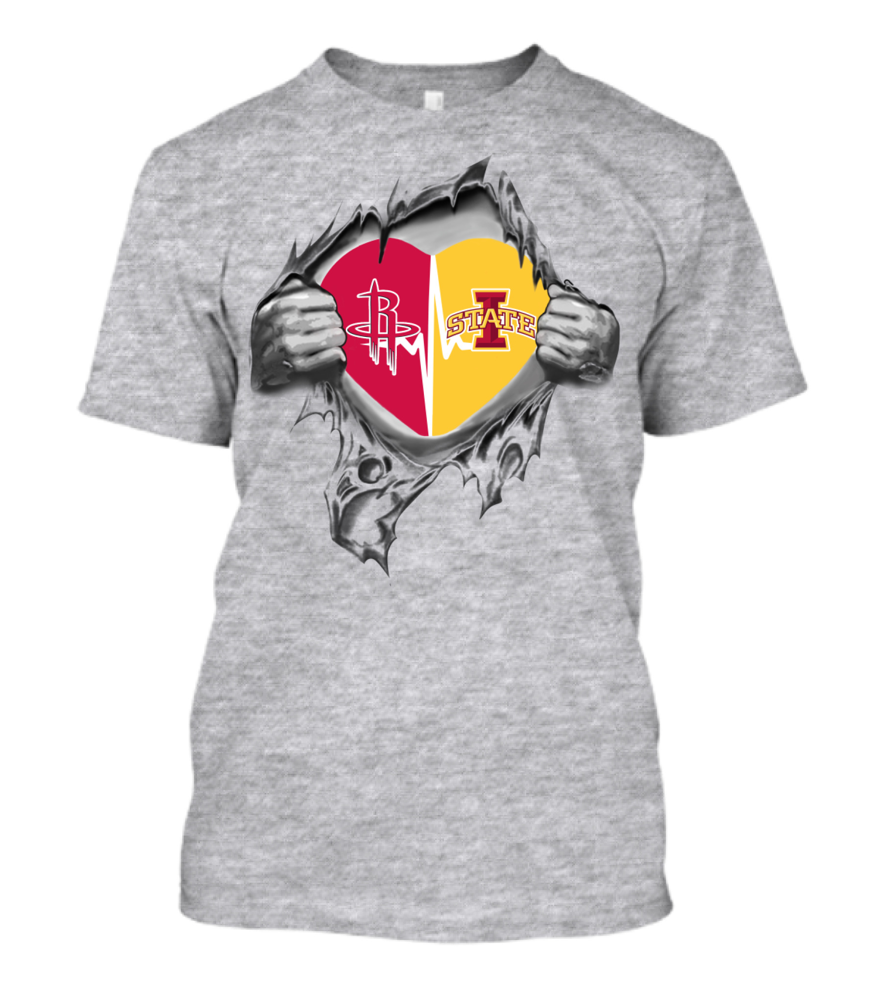 Iowa State Heart With Houston Rockets Burst T-Shirt