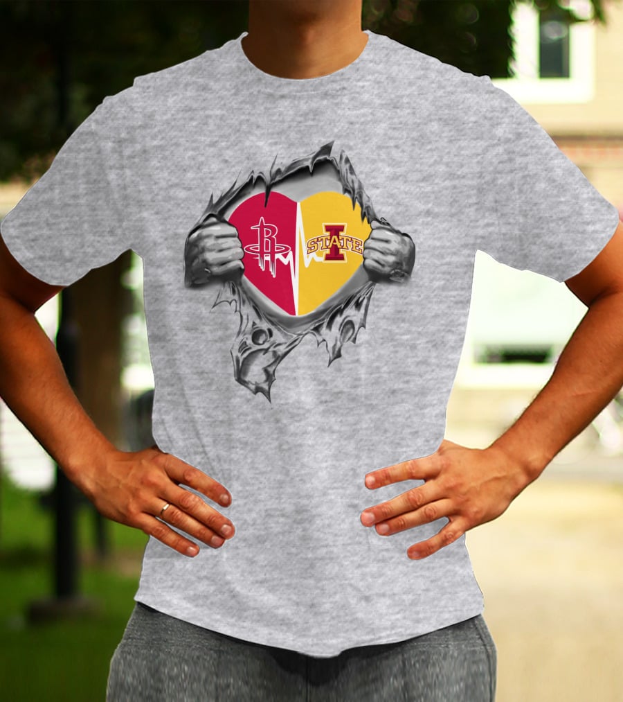 Iowa State Heart With Houston Rockets Burst T-Shirt