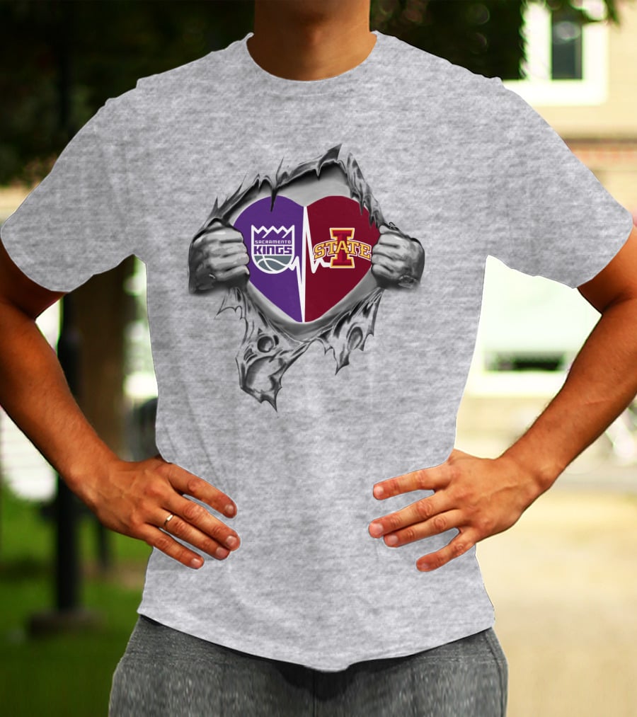 Sacramento Kings Iowa State Cyclones Heart Split T-Shirt