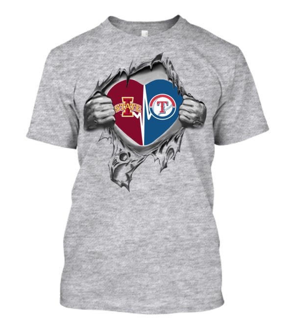 Iowa State Cyclones And Texas Rangers Heart Burst Logo Collaboration T-Shirt
