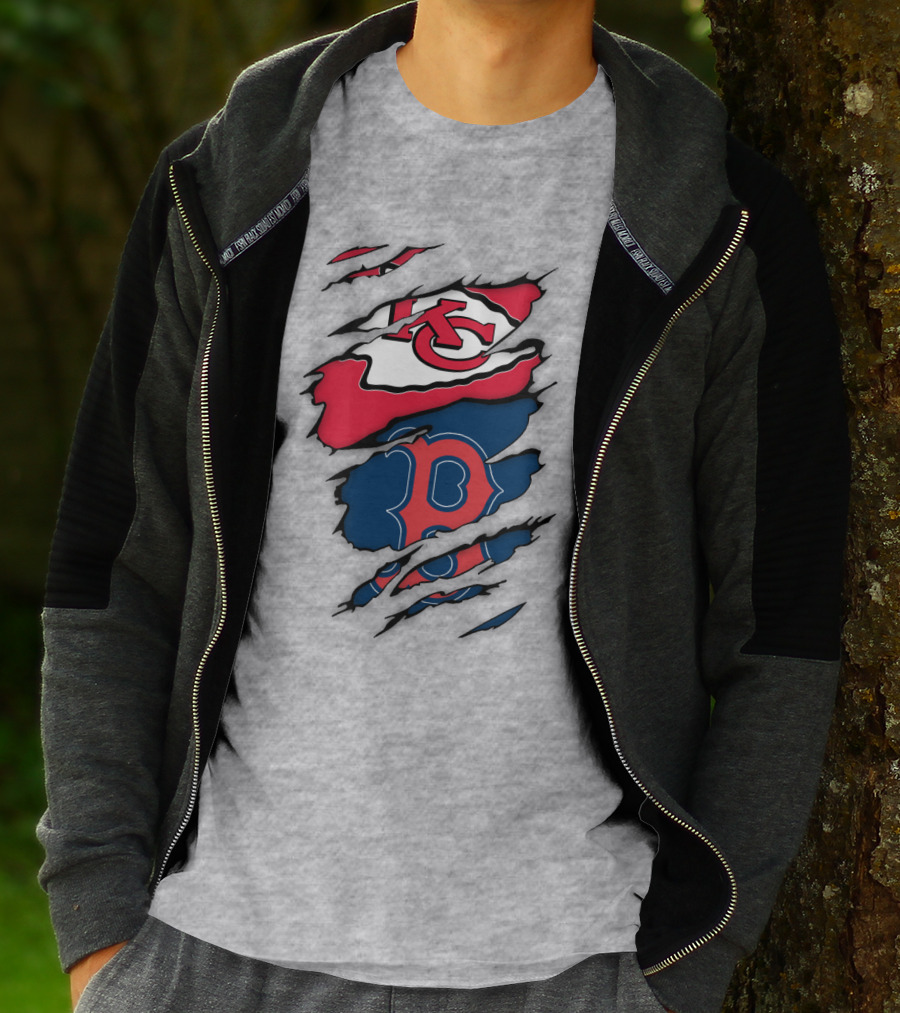 Boston Red Sox Kansas City Chiefs Combined Logo Fan Gear T-Shirt