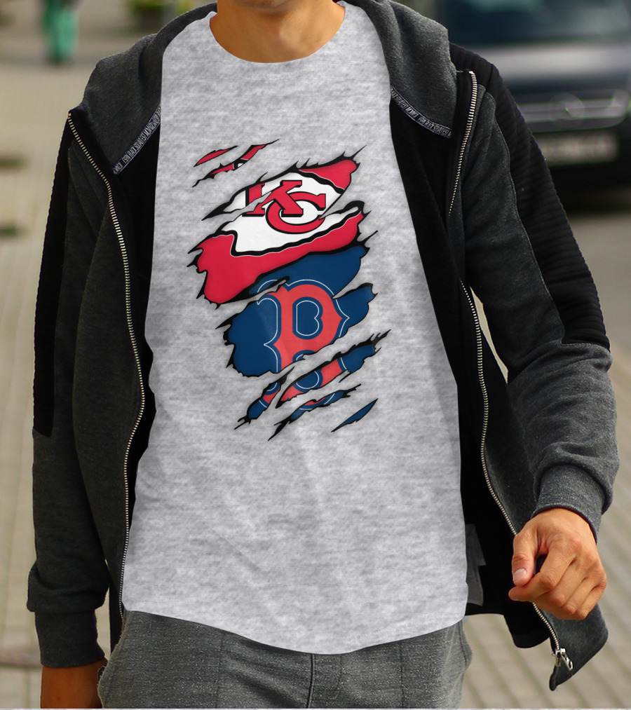 Boston Red Sox Kansas City Chiefs Combined Logo Fan Gear T-Shirt