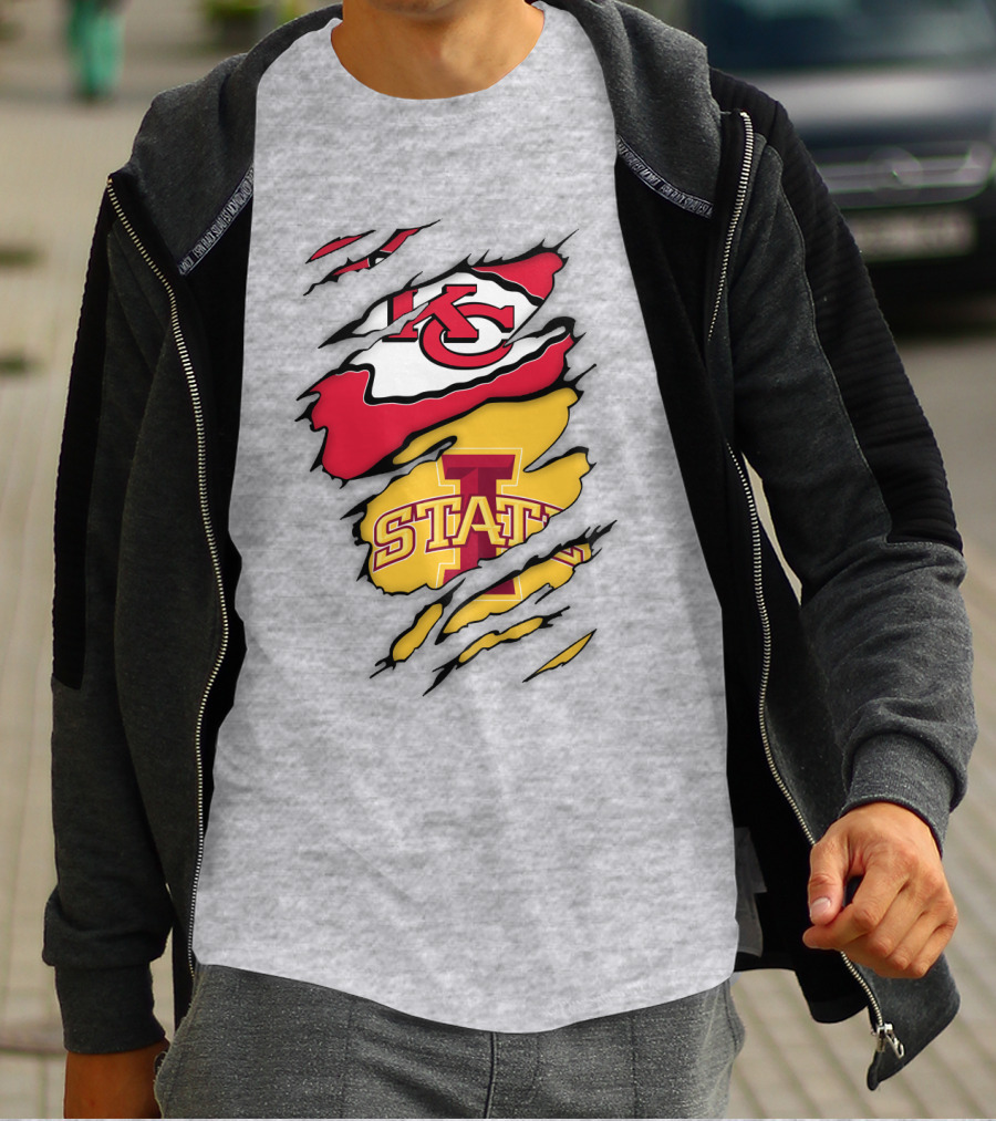 Iowa State Cyclones Kansas City Chiefs Logo Ripped Style T-Shirt
