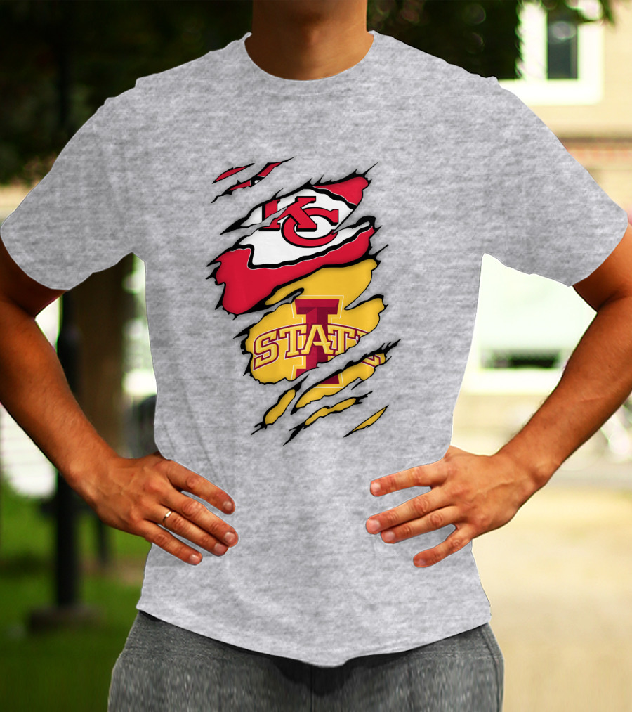 Iowa State Cyclones Kansas City Chiefs Logo Ripped Style T-Shirt