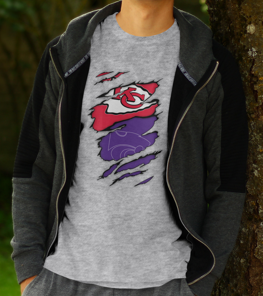Kansas City Chiefs And Kansas State Wildcats Logo Integration T-Shirt