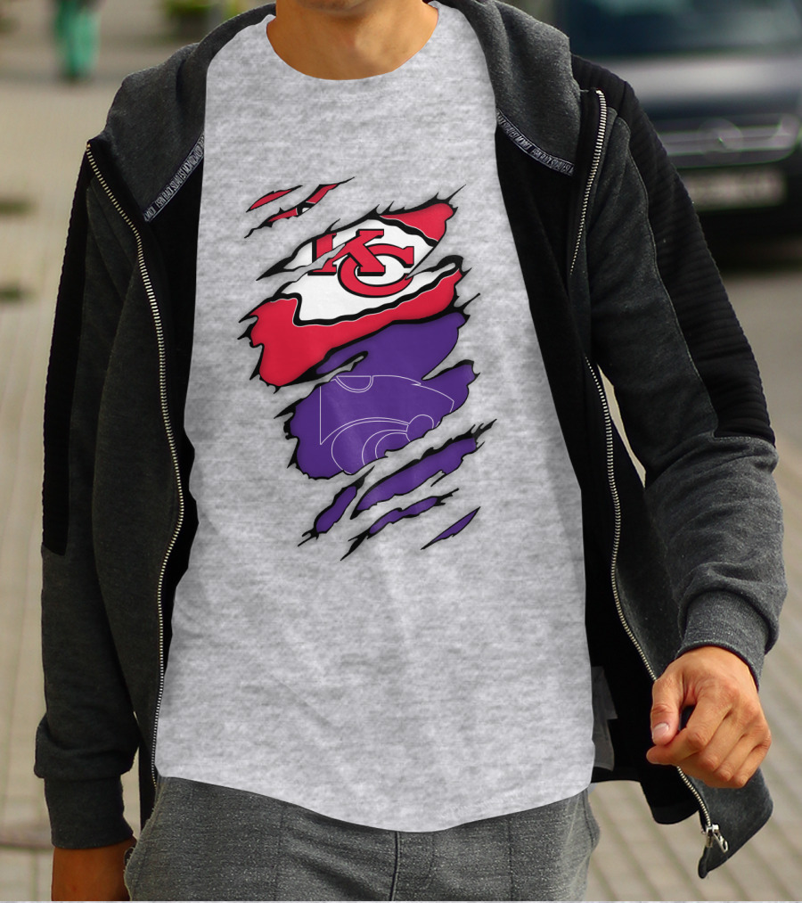 Kansas City Chiefs And Kansas State Wildcats Logo Integration T-Shirt
