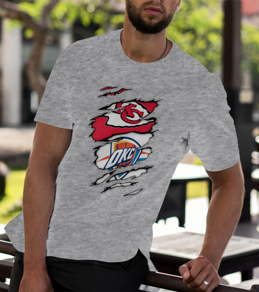 Kansas City Chiefs Okc Thunder Logos Overlapping Sports Crossover T-Shirt