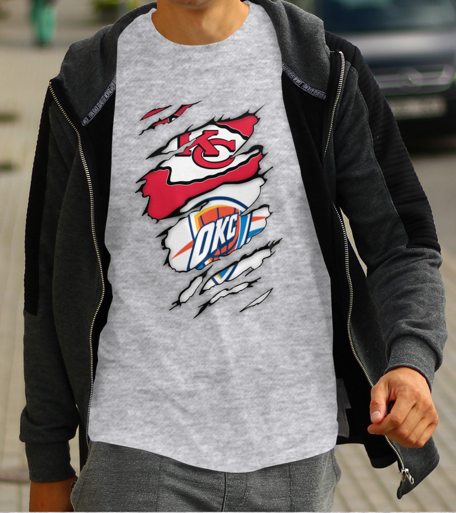 Kansas City Chiefs Okc Thunder Logos Overlapping Sports Crossover T-Shirt