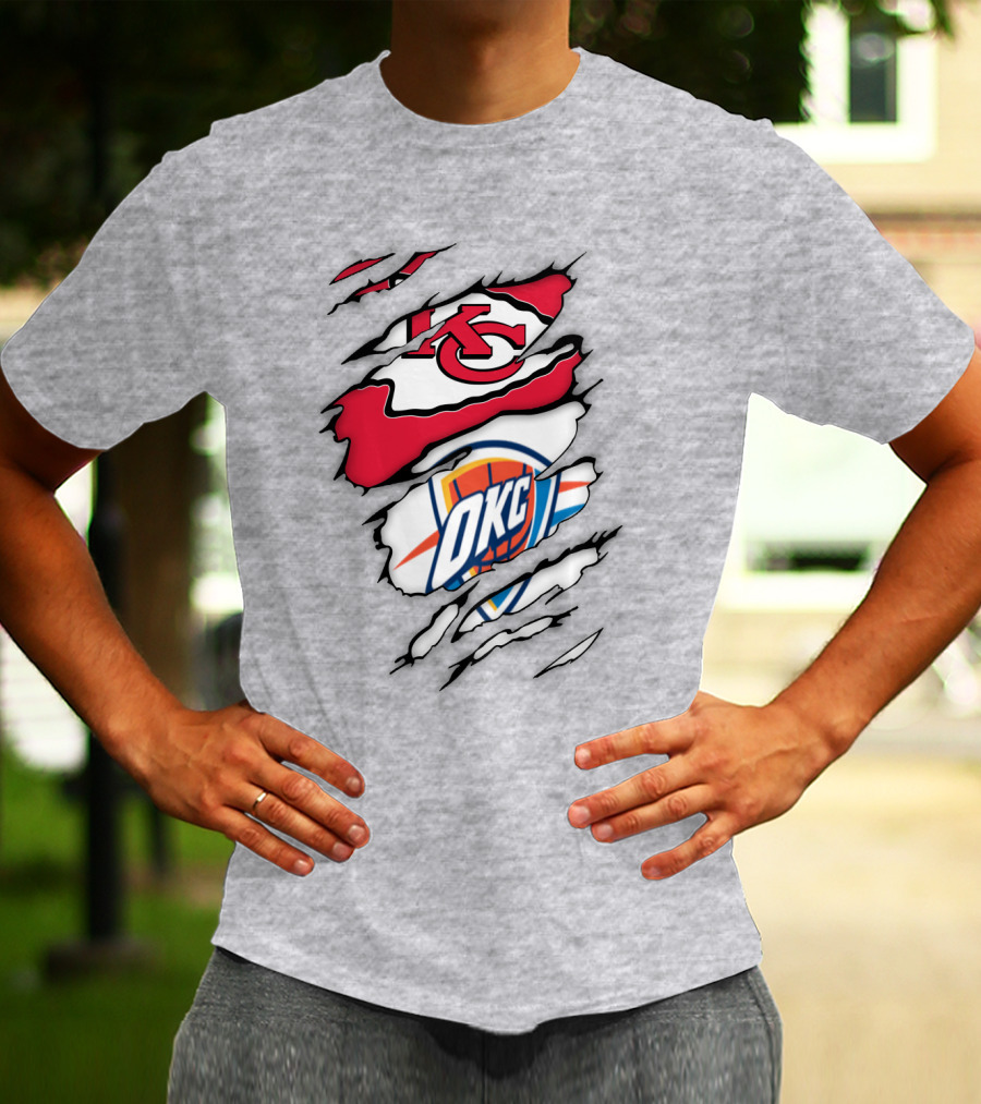 Kansas City Chiefs Okc Thunder Logos Overlapping Sports Crossover T-Shirt