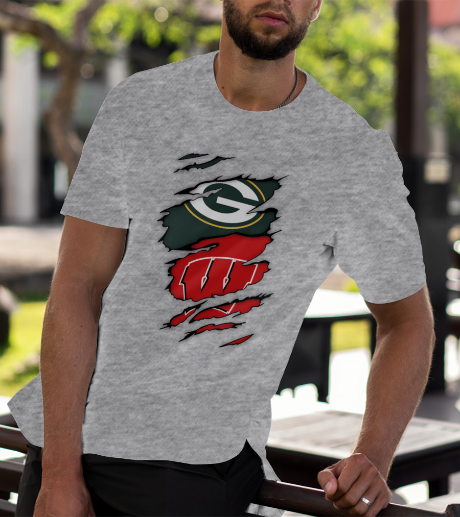 Wisconsin Badgers And Green Bay Packers Claw Marks Logo Mashup T-Shirt