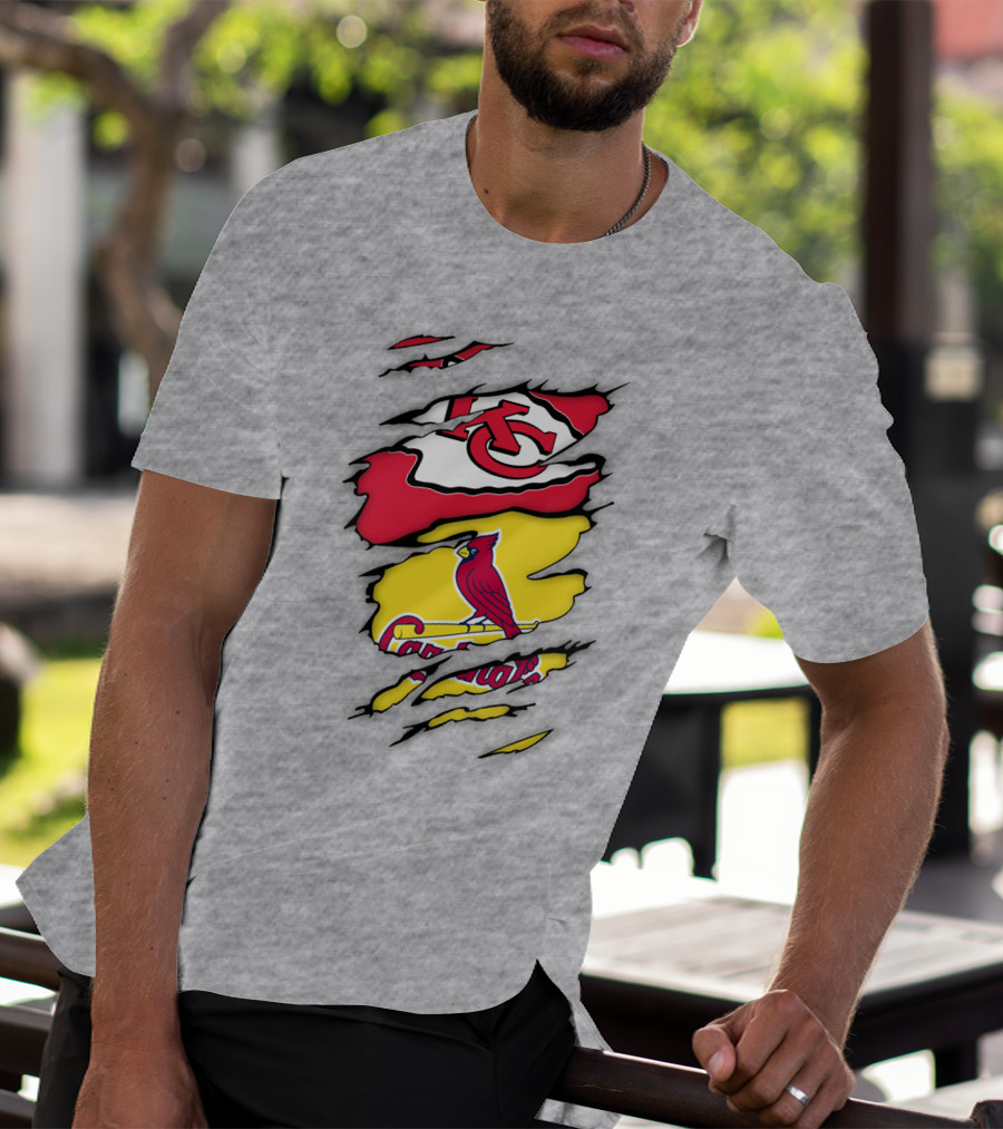 St Louis Cardinals Kansas City Chiefs Logos Ripped T-Shirt