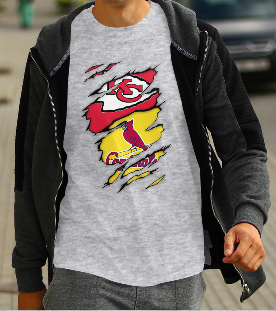 St Louis Cardinals Kansas City Chiefs Logos Ripped T-Shirt