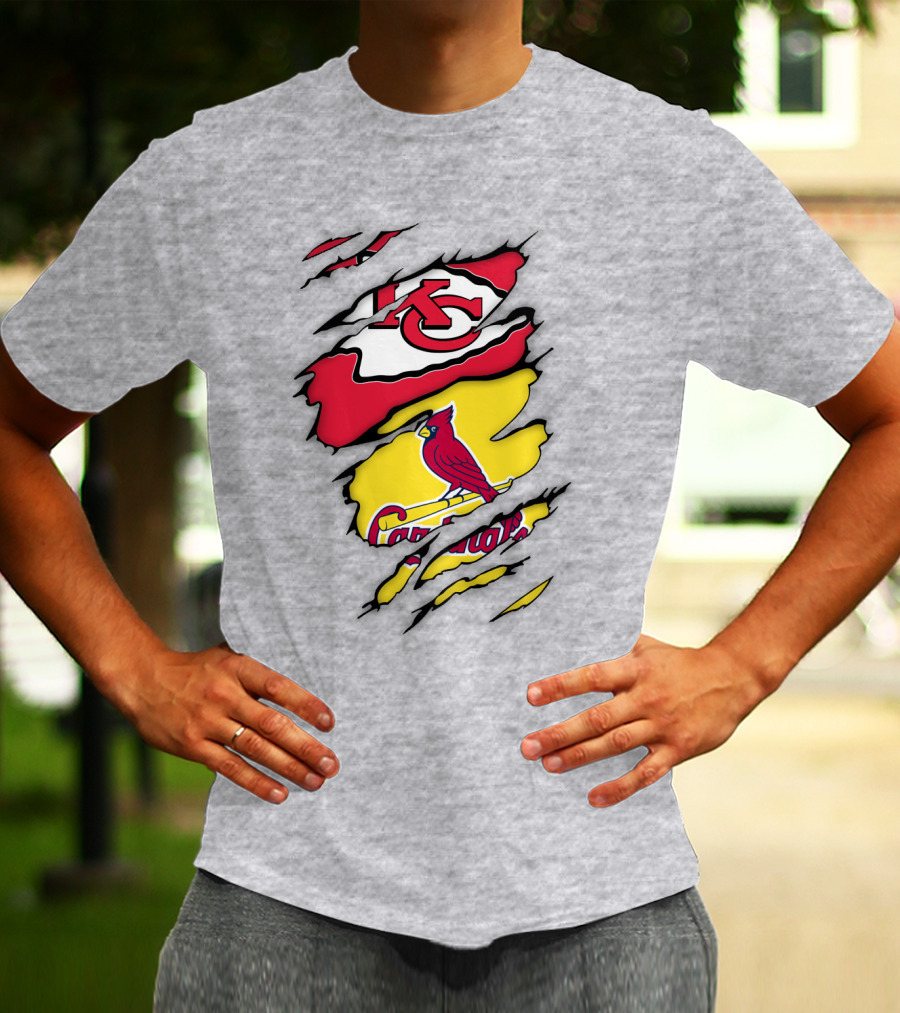 St Louis Cardinals Kansas City Chiefs Logos Ripped T-Shirt