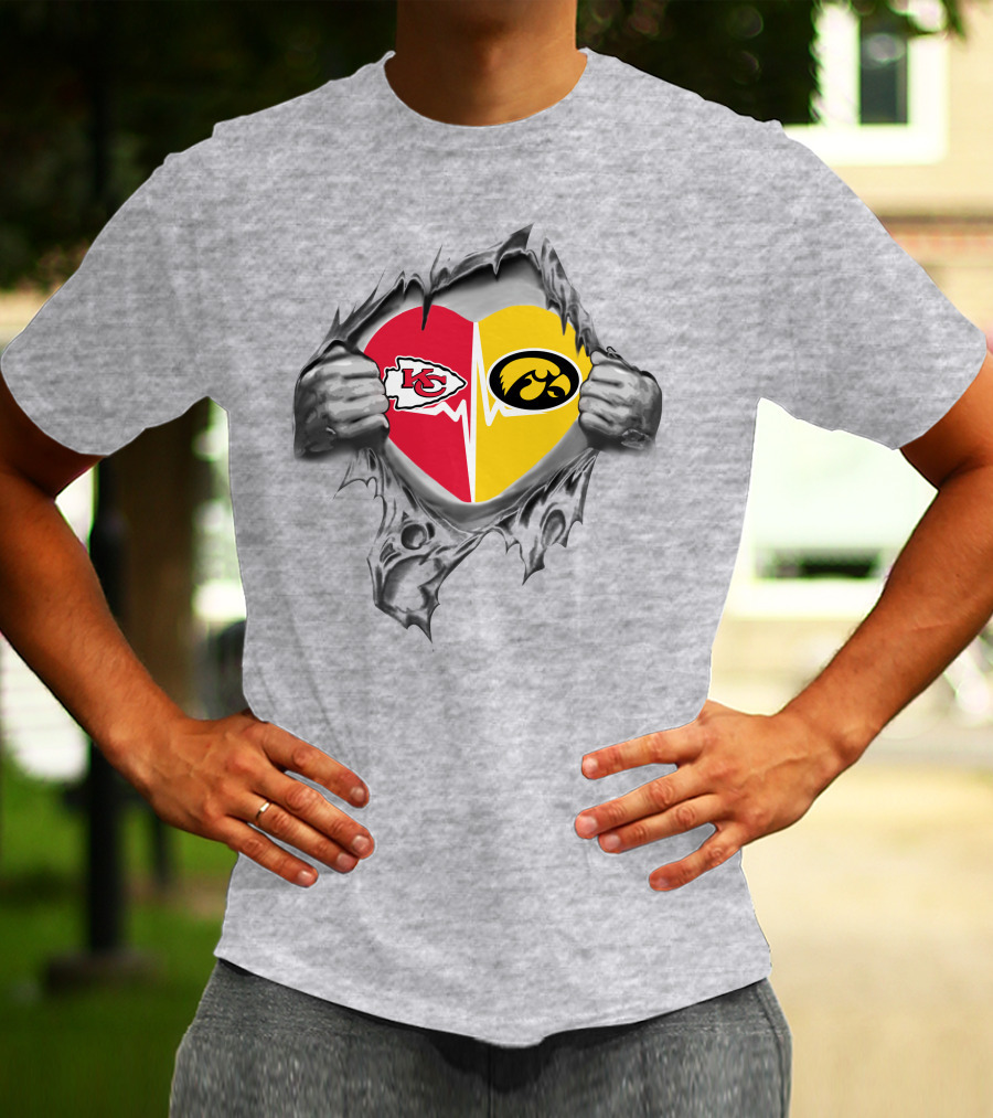 Kansas City Chiefs Iowa Hawkeyes Heart Logo Chiefs Hawkeyes Fan Gear T-Shirt