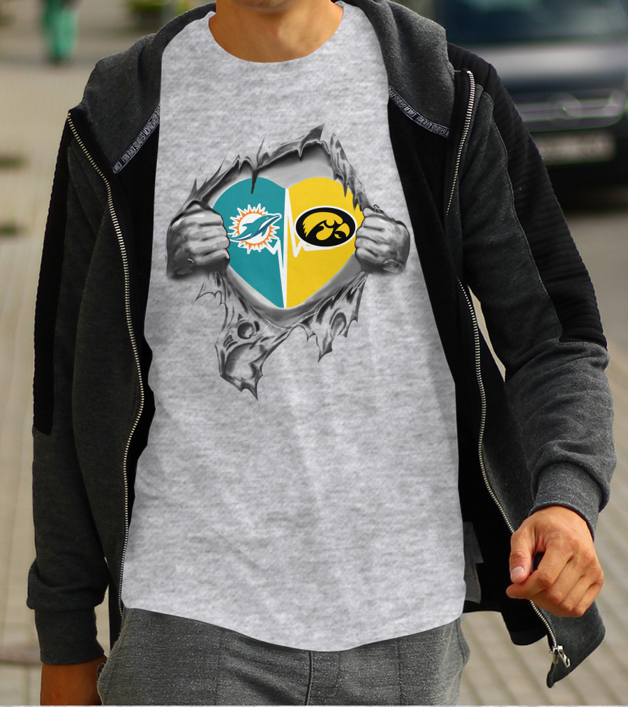 Miami Dolphins Hawkeyes Heart Logo Fusion T-Shirt
