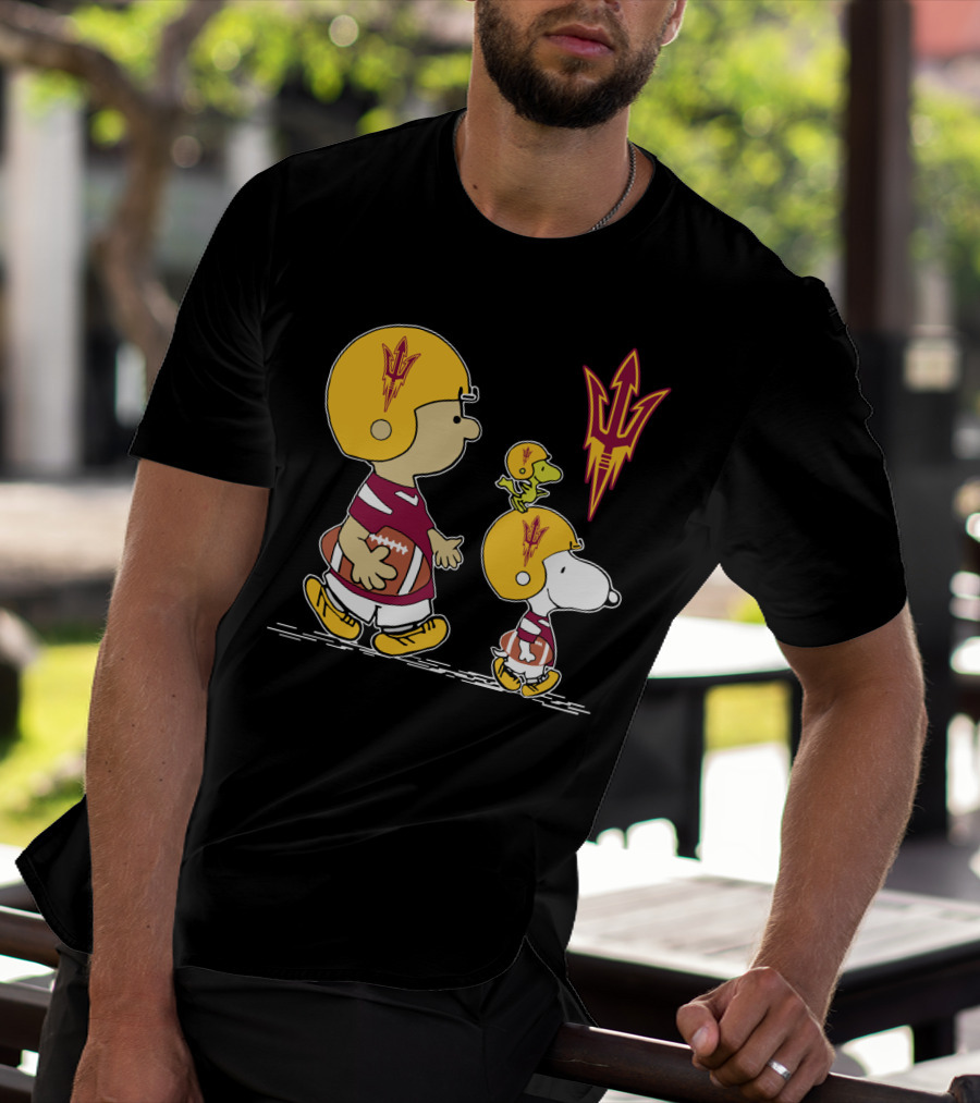 Arizona State Sun Devils Peanuts Characters Football Helmets T-Shirt