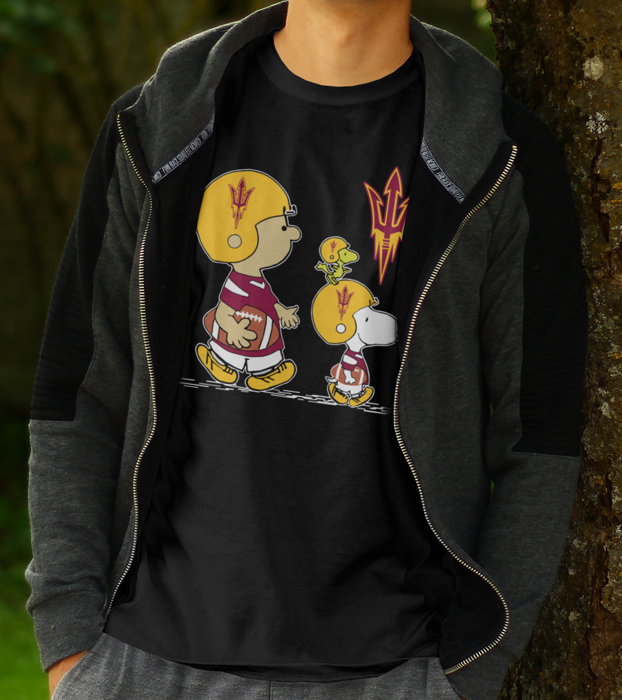 Arizona State Sun Devils Peanuts Characters Football Helmets T-Shirt