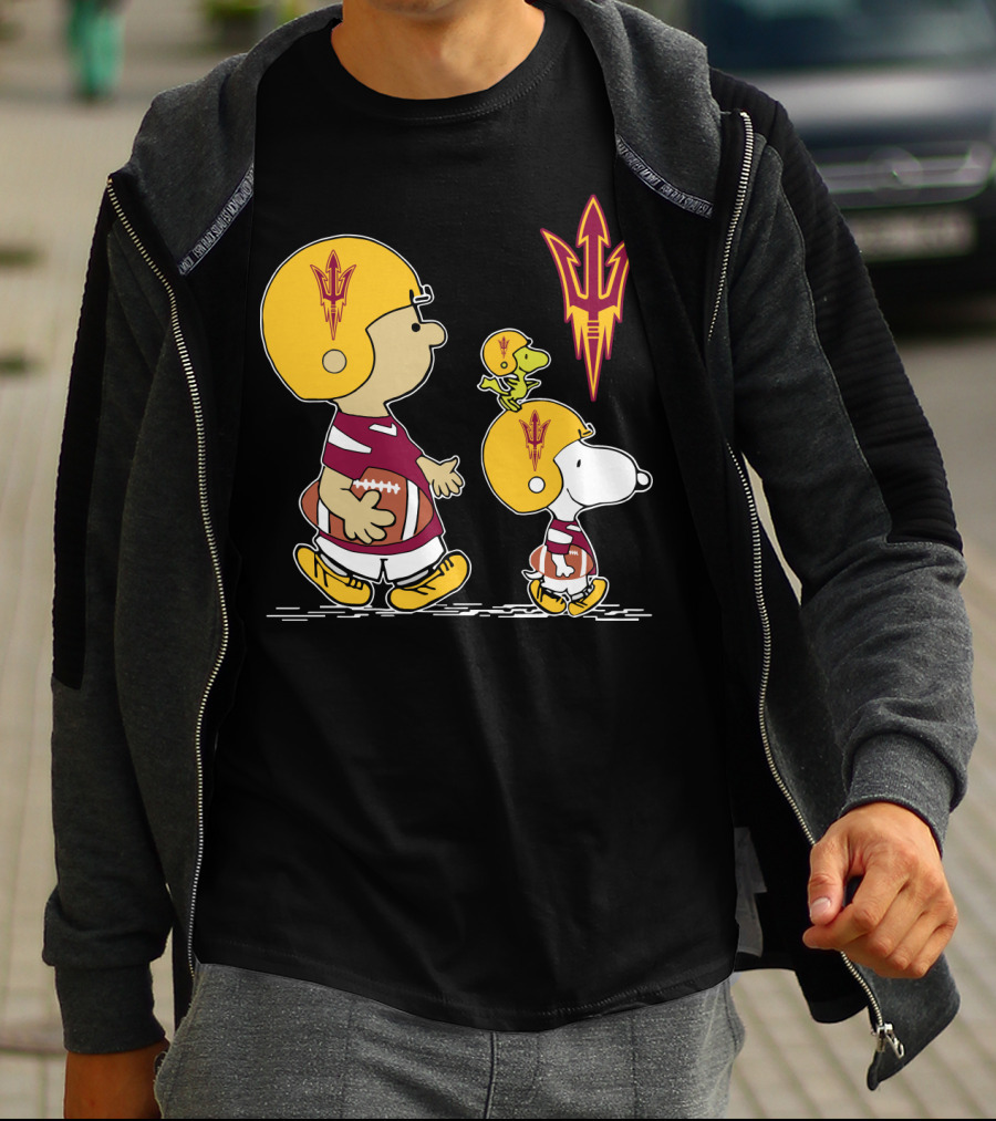 Arizona State Sun Devils Peanuts Characters Football Helmets T-Shirt