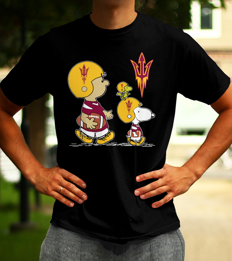 Arizona State Sun Devils Peanuts Characters Football Helmets T-Shirt