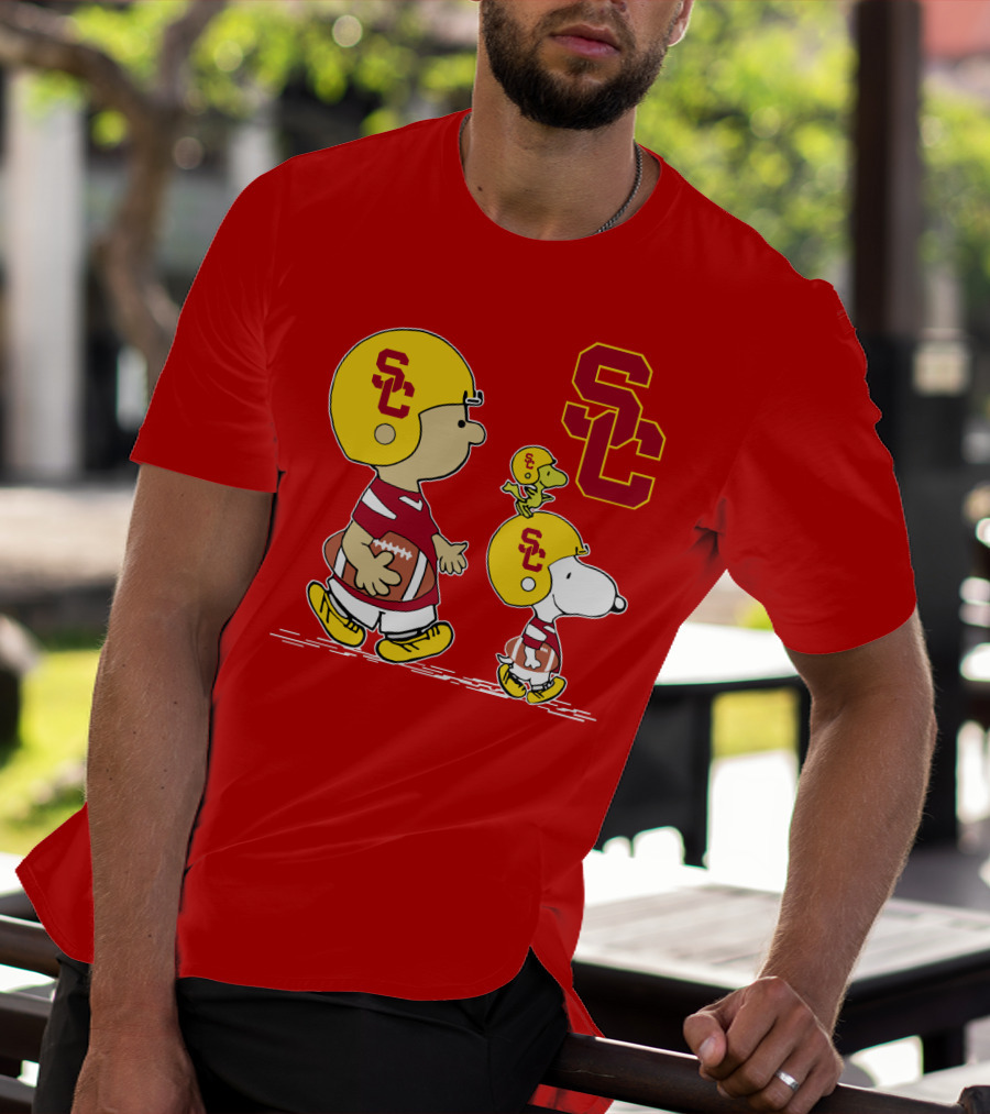 USC Trojans Peanuts Characters Football Theme With SC Helmets T-Shirt