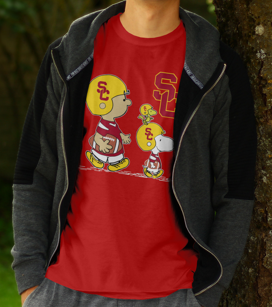 USC Trojans Peanuts Characters Football Theme With SC Helmets T-Shirt