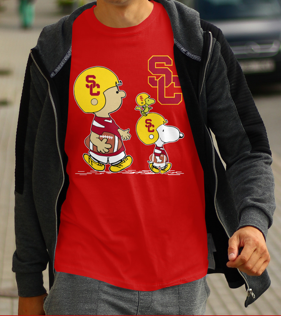 USC Trojans Peanuts Characters Football Theme With SC Helmets T-Shirt