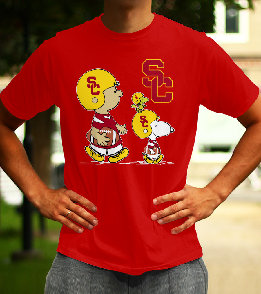 USC Trojans Peanuts Characters Football Theme With SC Helmets T-Shirt