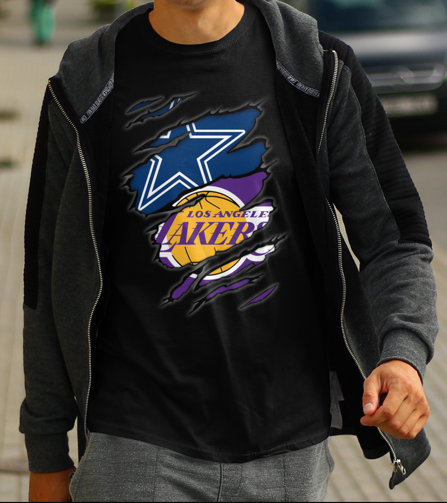 Cowboys Los Angeles Lakers Star Logo And Basketball Fusion T-Shirt