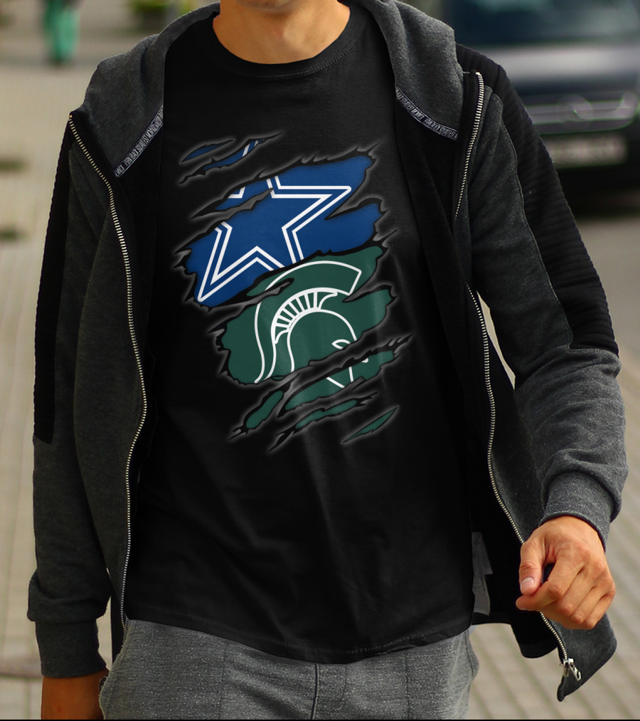 Cowboys Star Michigan State Spartans Helmet Claw Torn T-Shirt