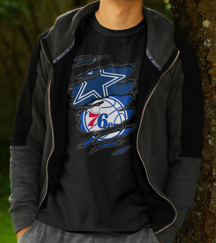 Cowboys Star And Philadelphia 76ers Logo Fusion T-Shirt