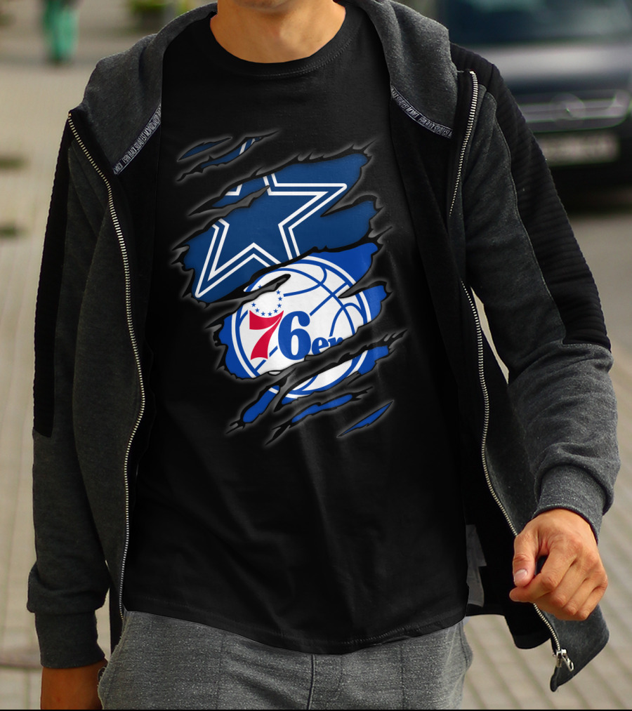 Cowboys Star And Philadelphia 76ers Logo Fusion T-Shirt